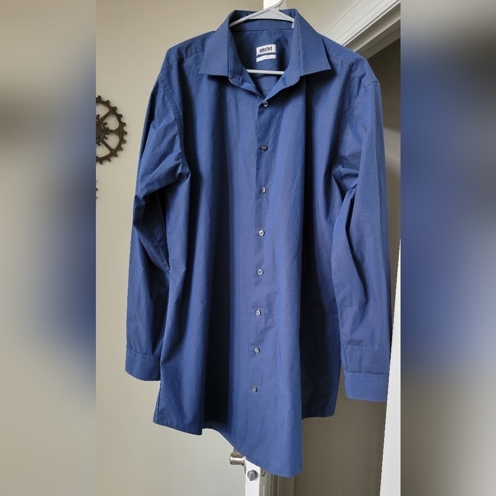 Kenneth Cole Unlisted Men's Blue Tall Fit Dress Shirt Button Down 17.5 35/36